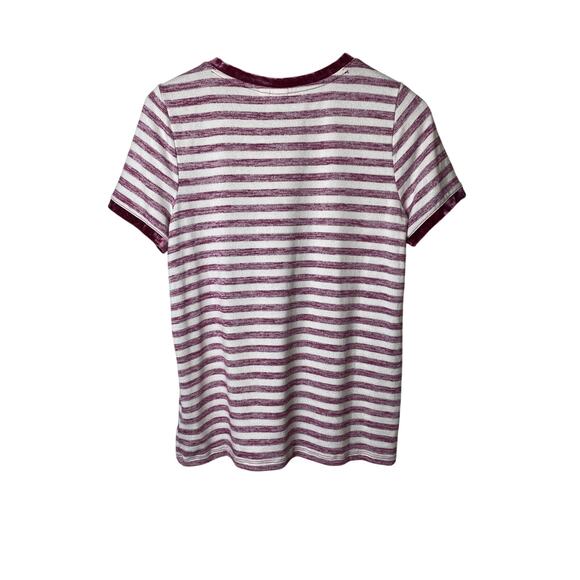 GAP Y2K Burgundy Velour Velvet Striped‎ Short Sleeve Top Tee Size Small - Picture 3 of 8
